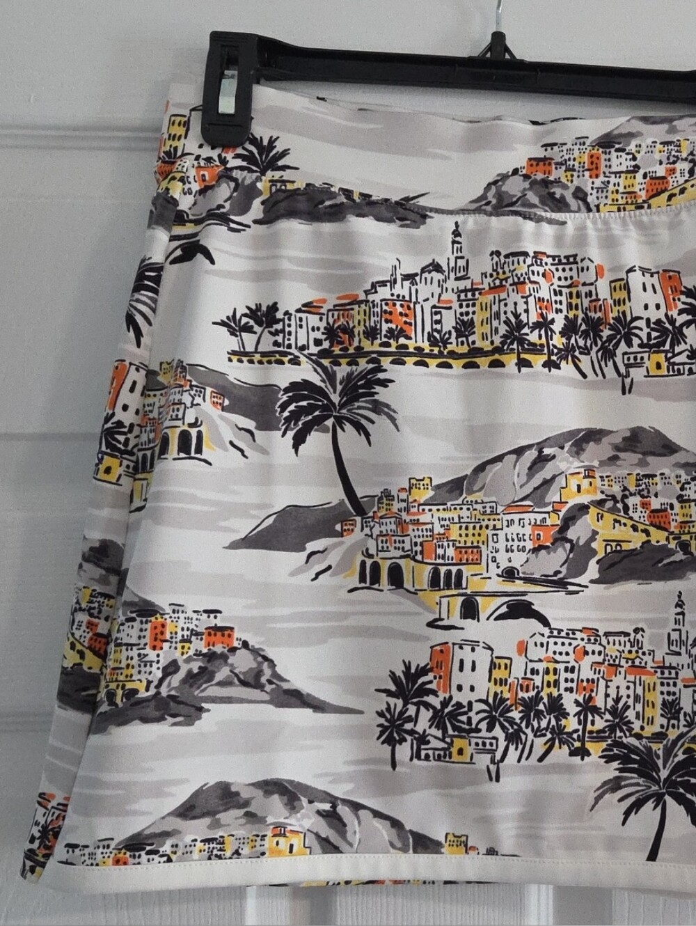 Coastal Print A-Line Skort in White, Gray, Yellow and Orange